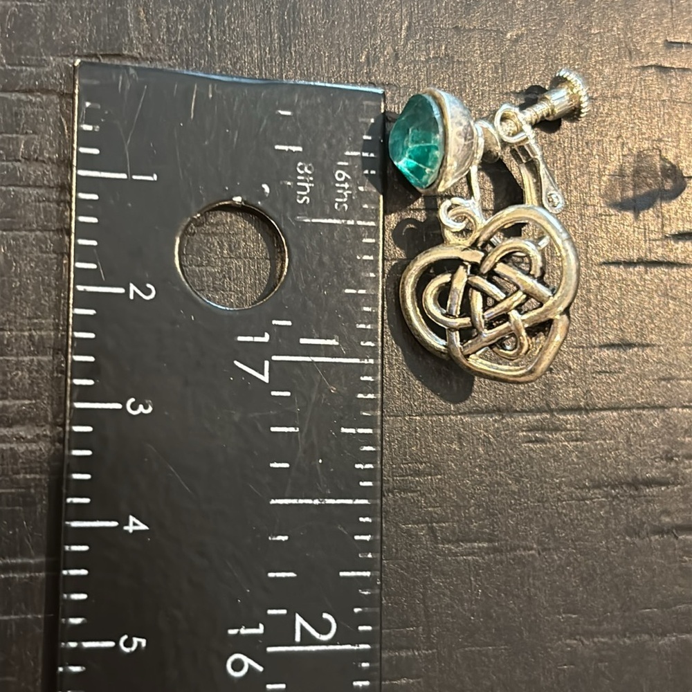 Silver Celtic Knot Drop Dangle Earrings Green Gemstone Rhinestone Screw Back - Picture 5 of 5